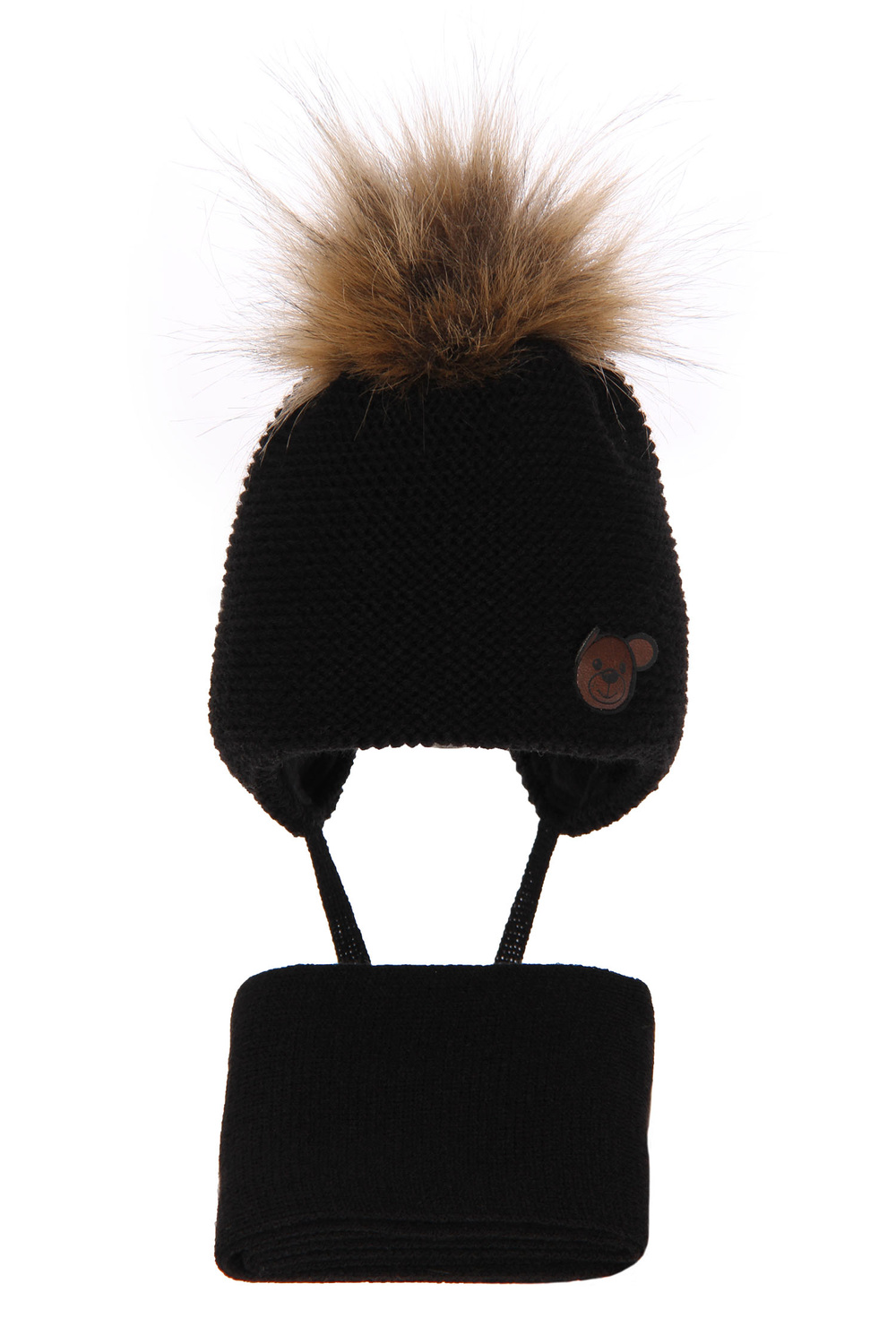 Set de iarnă pentru băieți: Căciulă și fular negru cu pompon Banksi