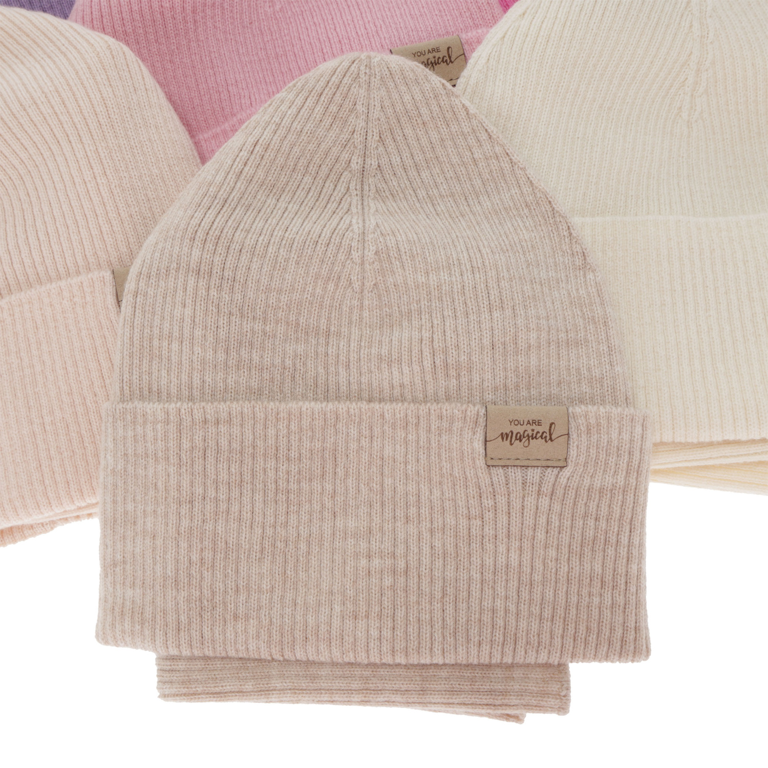 Set de primăvară-toamnă pentru fete: căciulă și fular circular, bej, 100% lână merino, Magenta