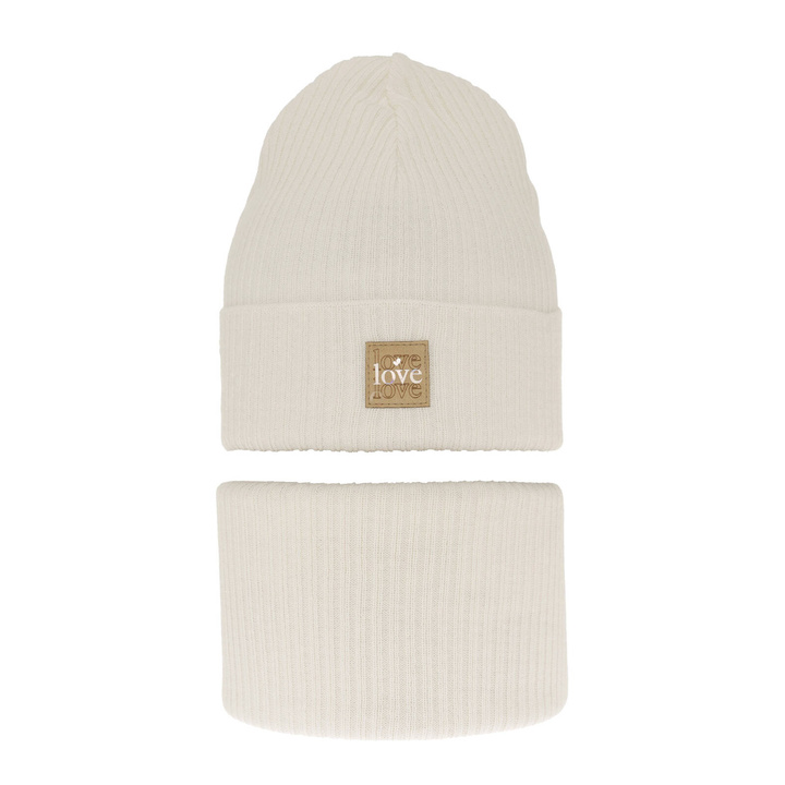 Set de primăvară-toamnă pentru fete: căciulă și fular circular, cu bumbac, ecru Furora