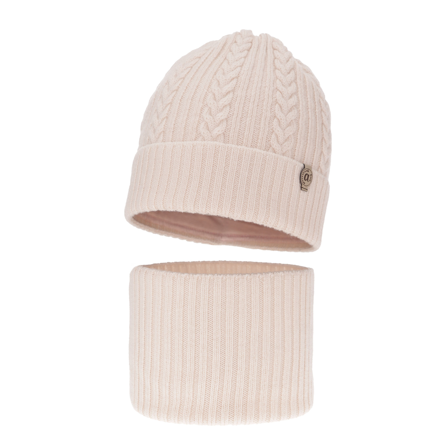 Set de iarnă pentru fete: căciulă și fular circular roz, 100% lână merino extra fină Jenny