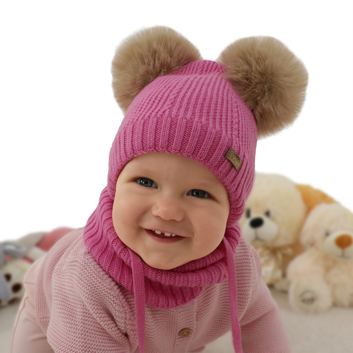 Set căciulă și fular pentru fete, iarnă, bej, 100% lână merino, căptușit cu fleece de lână, Lumia