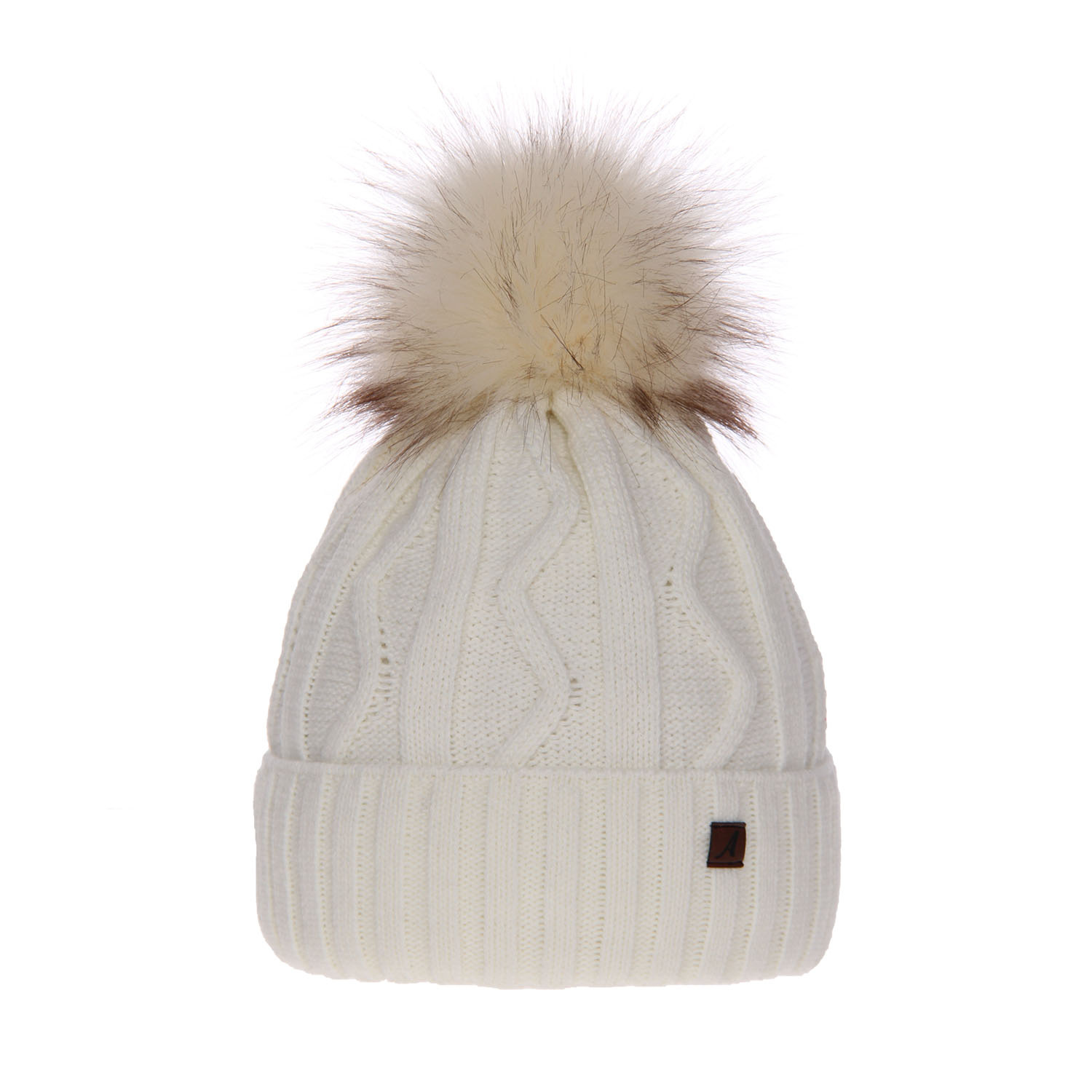 Căciulă de iarnă pentru femei écru cu pompon Renika