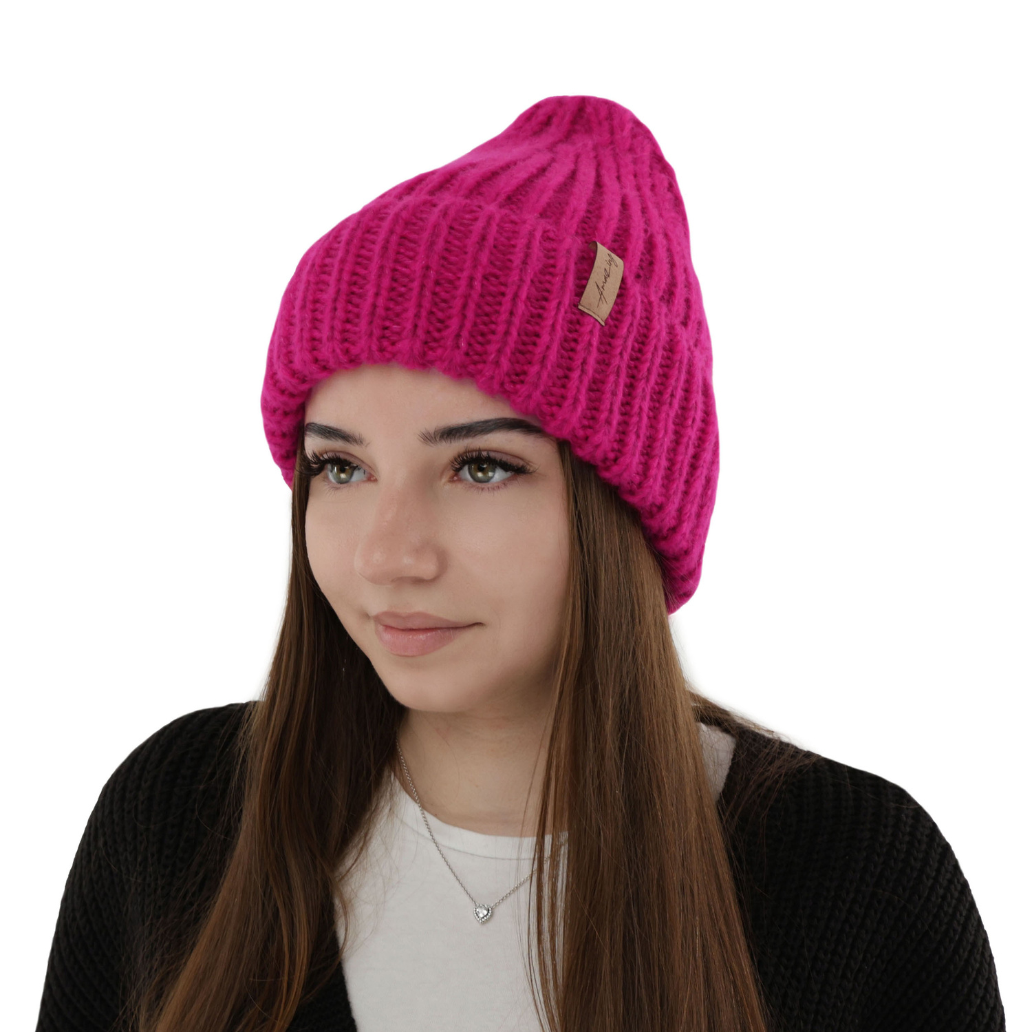 Caciula de iarna pentru femei violet din lână merino Caro