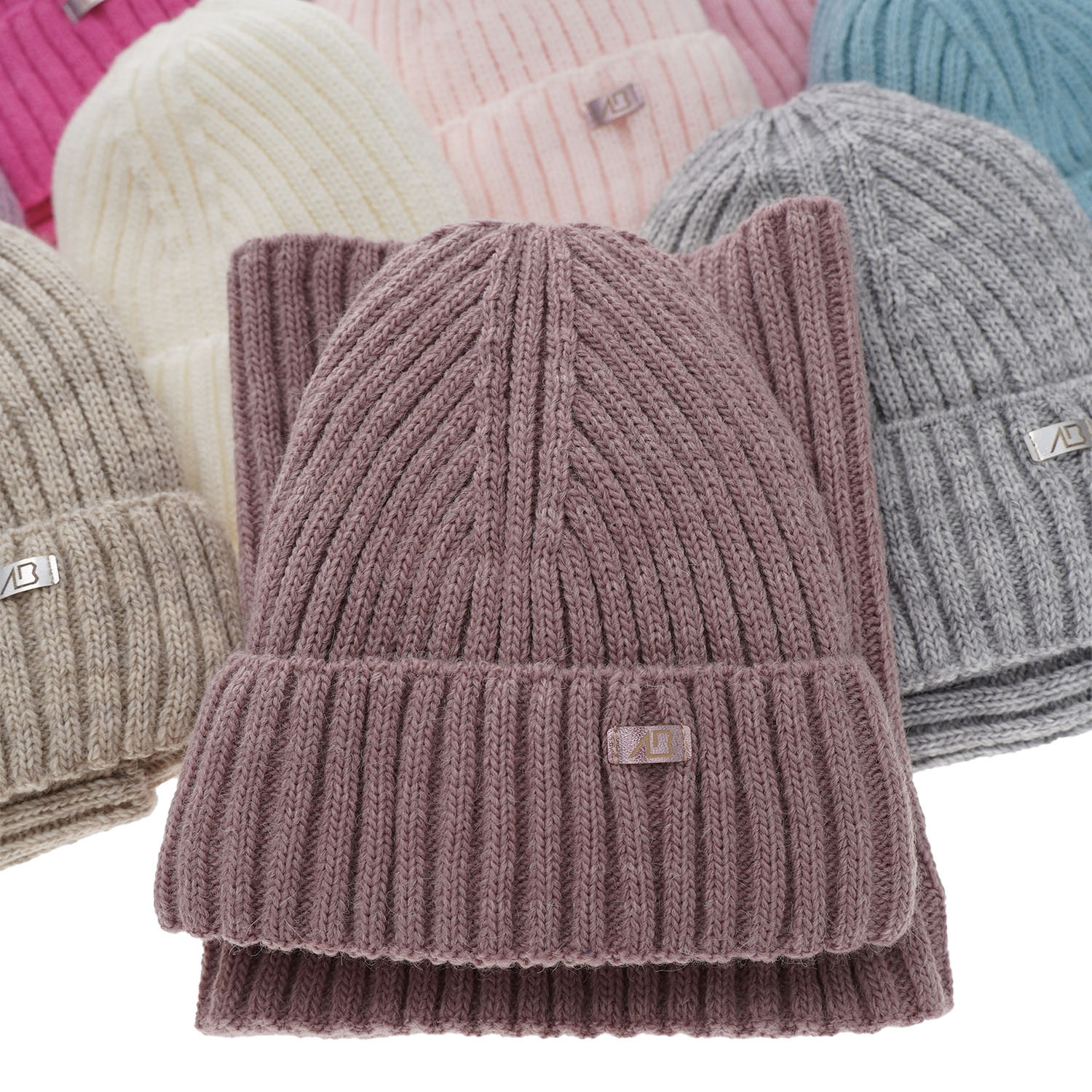 Set de iarnă pentru fete: căciulă și fular circular ecru Valentine