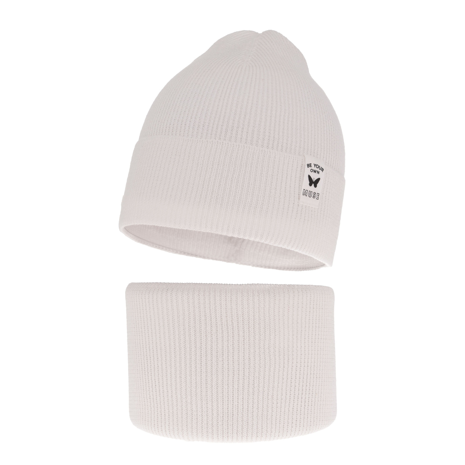 Set de primăvară-toamnă pentru fete: căciulă și fular circular, cu bumbac, alb Leonita