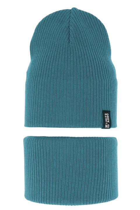 Set primăvară-toamnă pentru copii: Căciulă și fular circular, cu bumbac, albastru Tunis