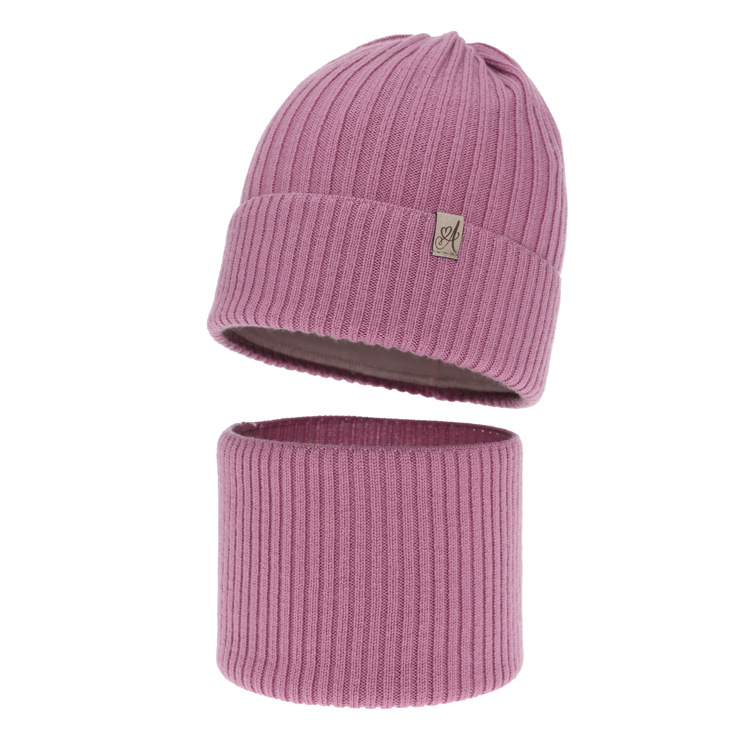 Set de iarnă pentru fete: căciulă și fular circular, violet, 100% lână merino, Patricia