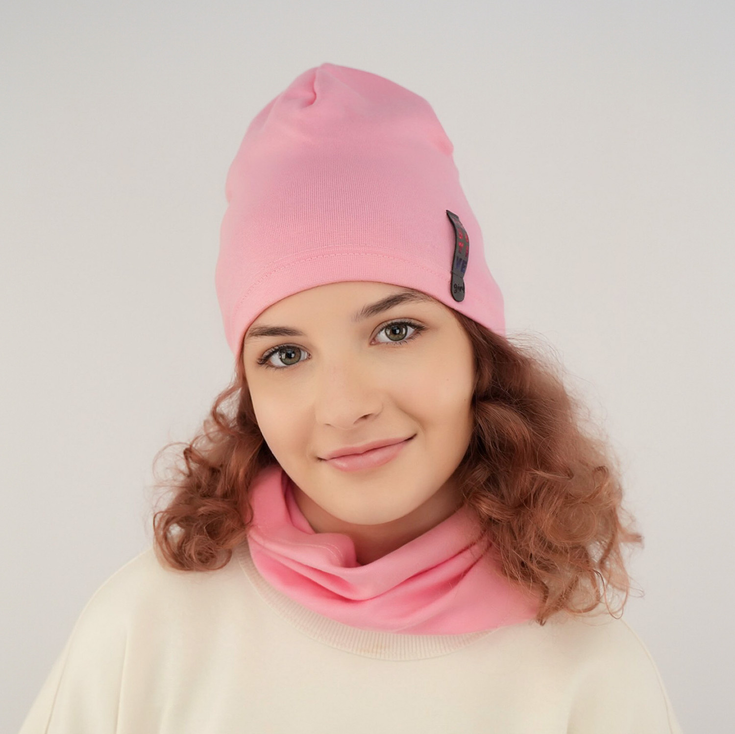 Set de primăvară-toamnă pentru fete: căciulă și fular circular roz Flores