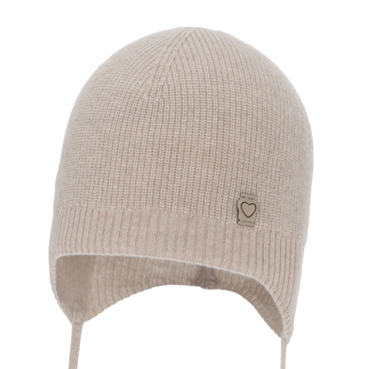 Căciulă de primăvară-toamnă pentru fete, bej, lână merino cu cașmir, cu urechi, Orida