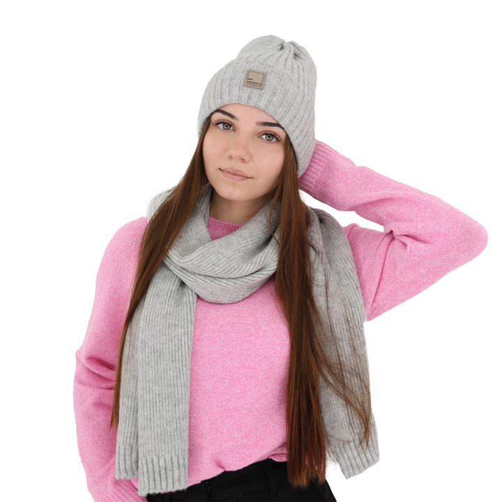 Fular de iarnă pentru femei gri din lână merino Loretta