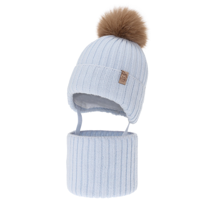 Set de iarnă pentru băieți: Căciulă și fular circular, bleu, cu pompon, Bagil