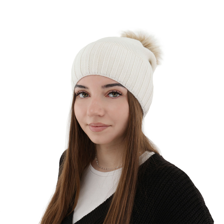 Căciulă de iarnă pentru femei, ecru, lână merino Malga