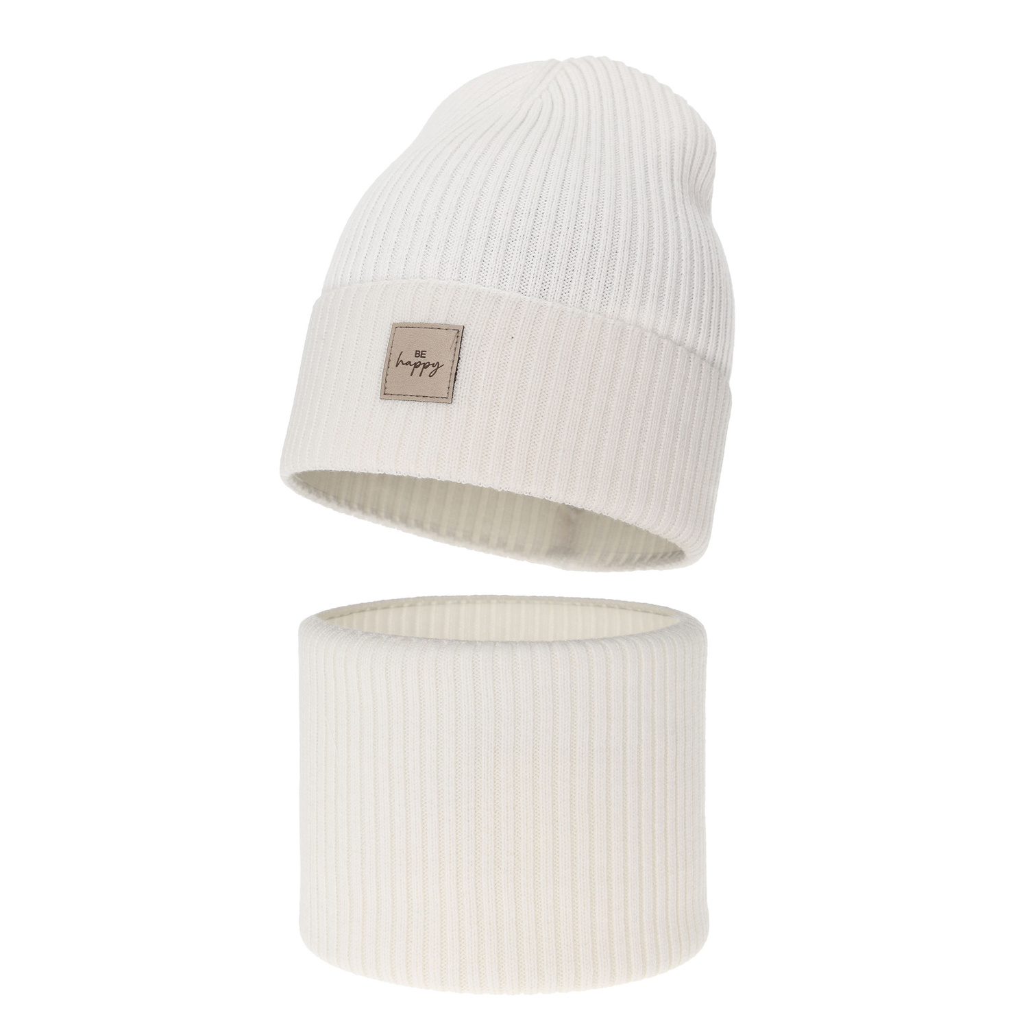 Set de primăvară-toamnă pentru fete: căciulă și fular circular, alb,100%, lână merino, Vanita