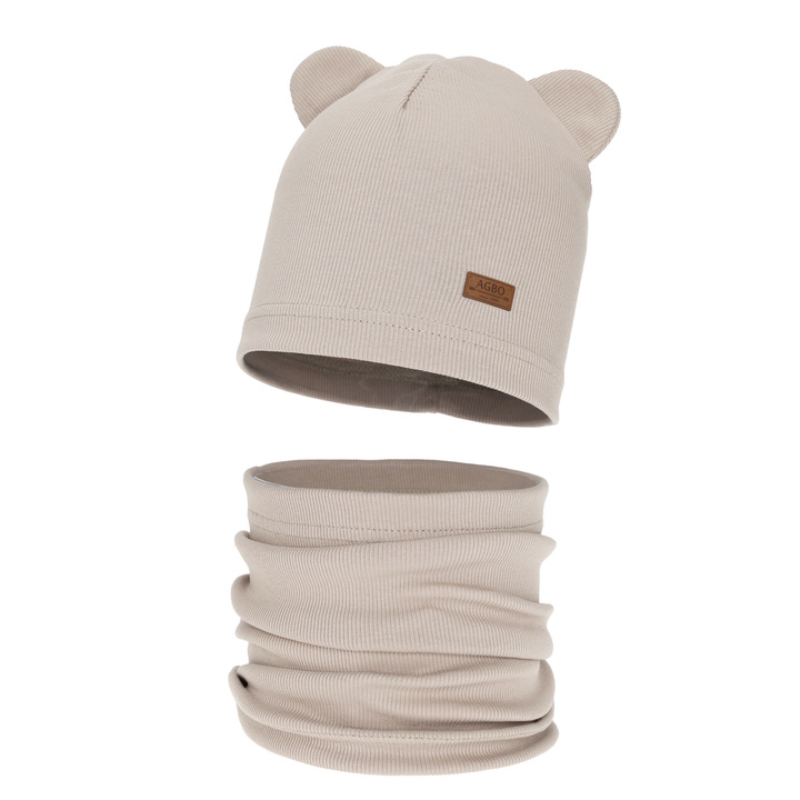 Căciulă și fular circular pentru băieți, set primăvară-toamnă, bej Gregory