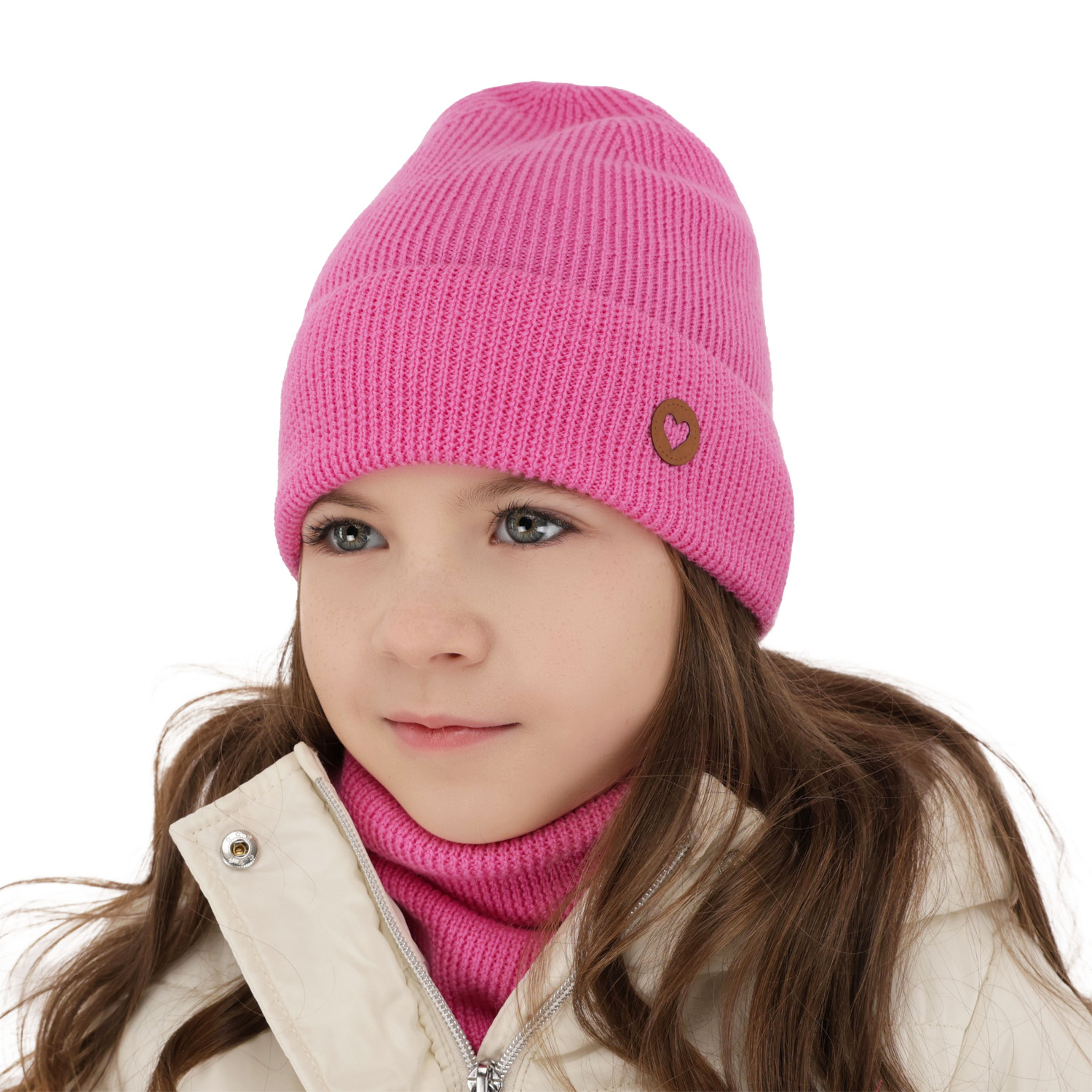 Set de primăvară-toamnă pentru fete: căciulă și fular circular camel 100% lână merino extra fină Brook