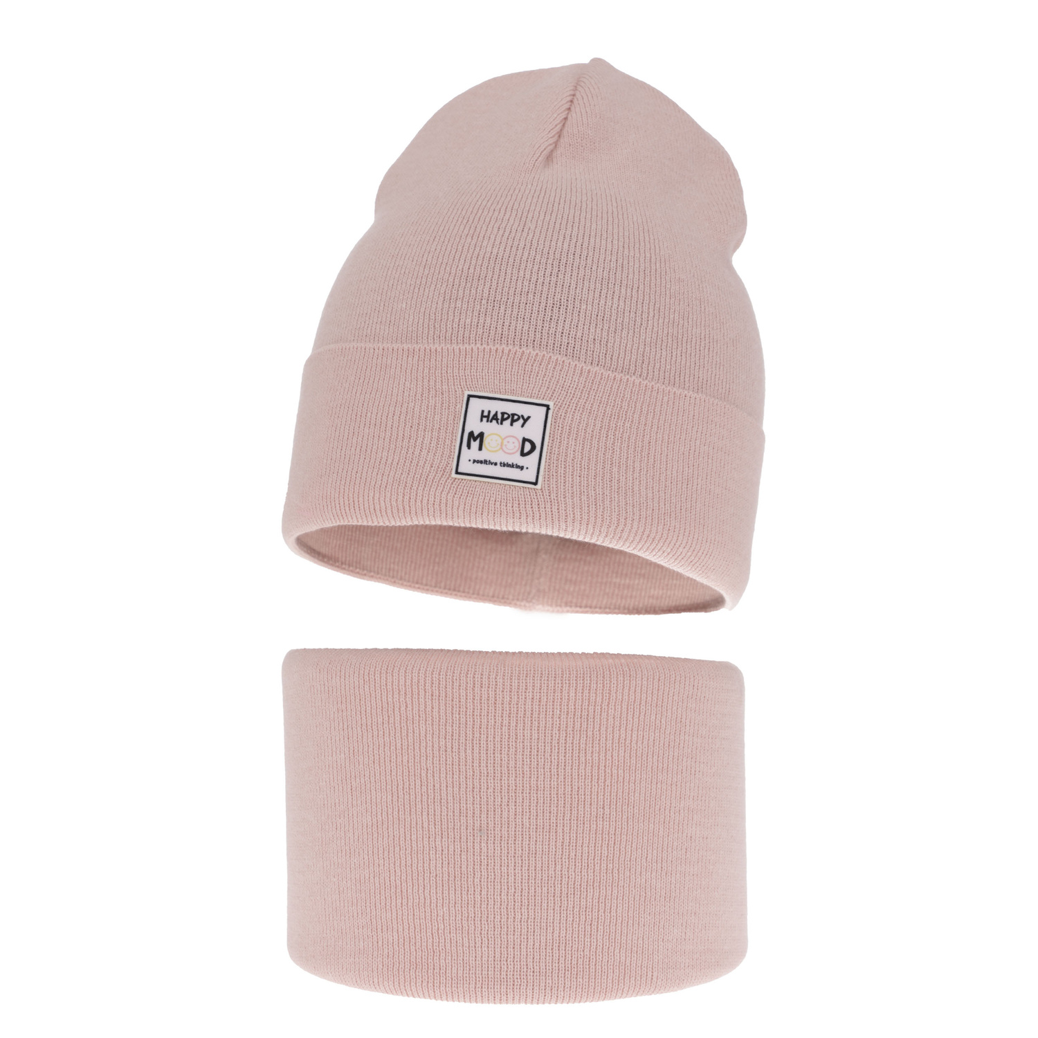 Set de primăvară-toamnă pentru fete: căciulă și fular circular, cu bumbac, roz Mersila