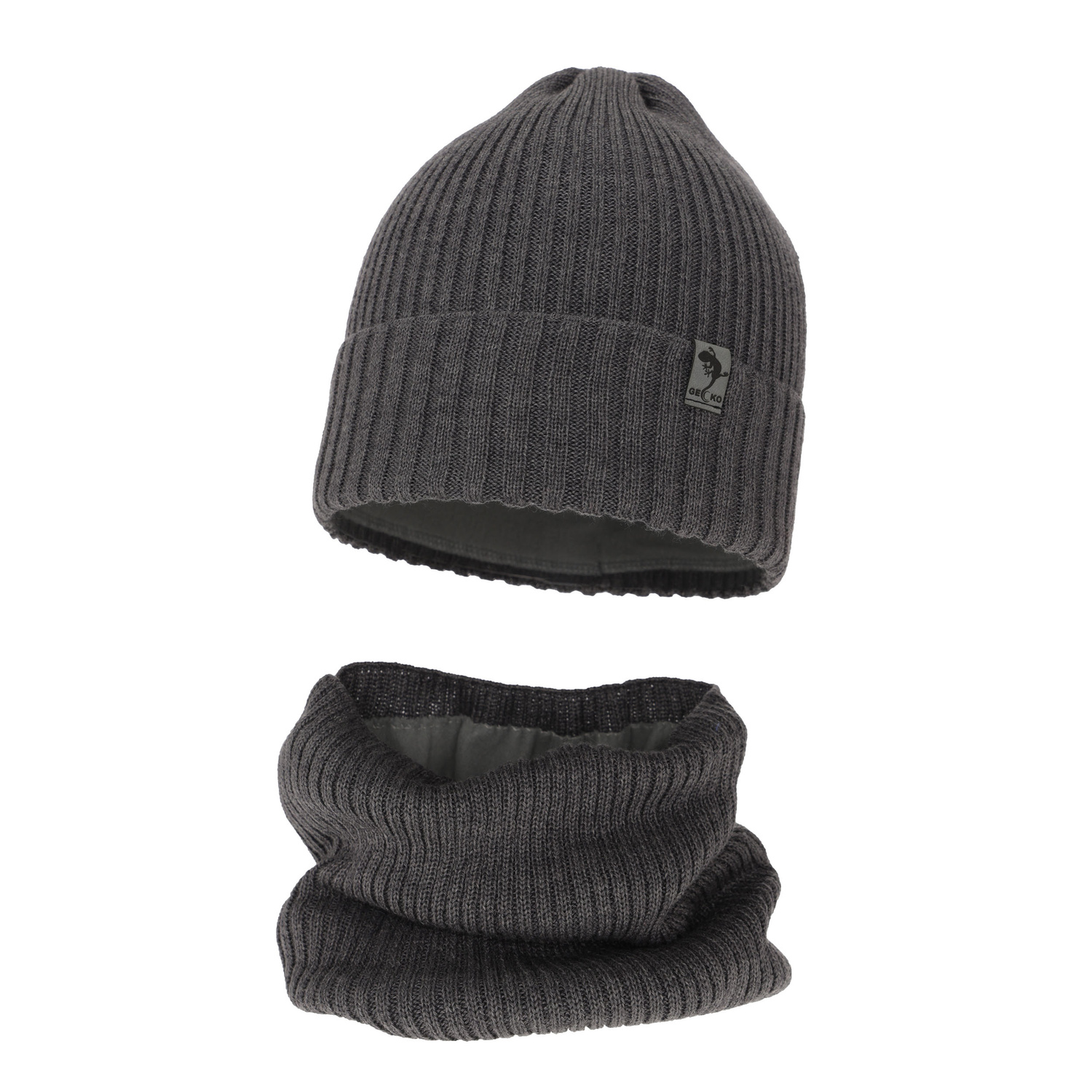 Set de iarnă pentru băieți: Căciulă și fular circular din lână merino gri Gecko