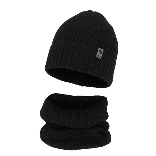 Set de iarnă pentru băieți: Căciulă și fular circular din lână merino negru Gecko