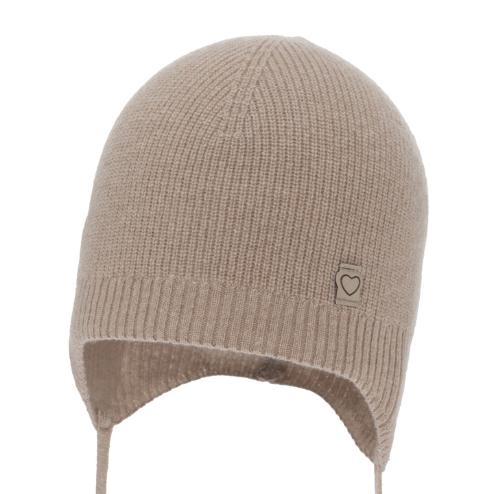 Căciulă de primăvară-toamnă pentru fete, ciemnobeżowa, lână merino cu cașmir, cu urechi, Orida