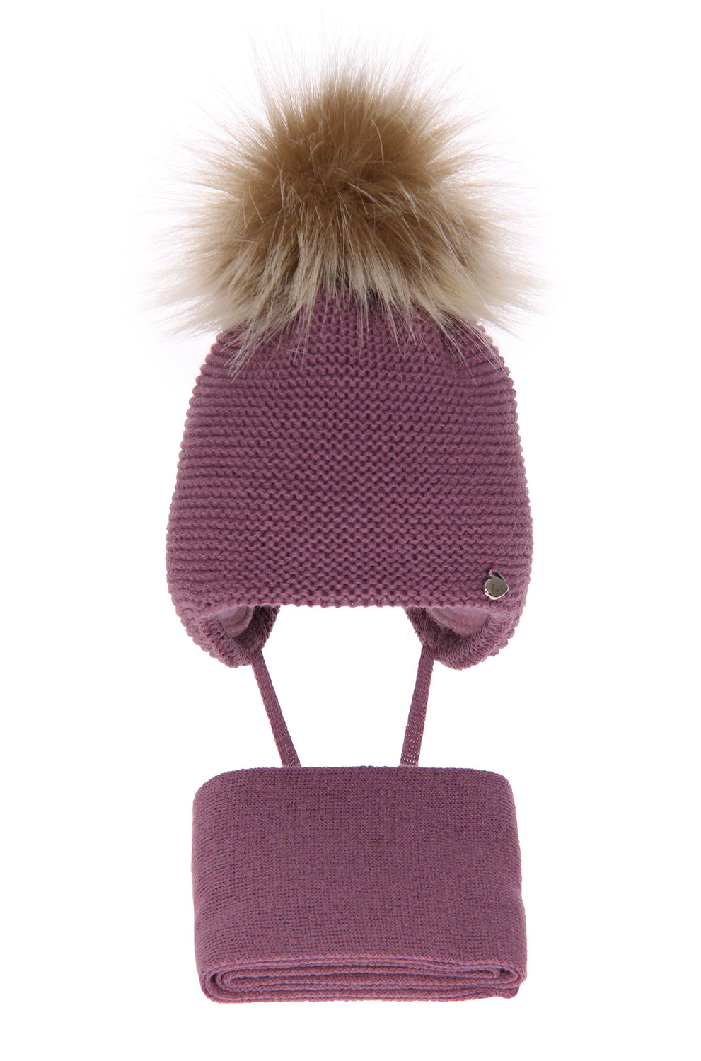 Set de iarnă pentru fete: căciulă și fular violet cu pompon Aimi