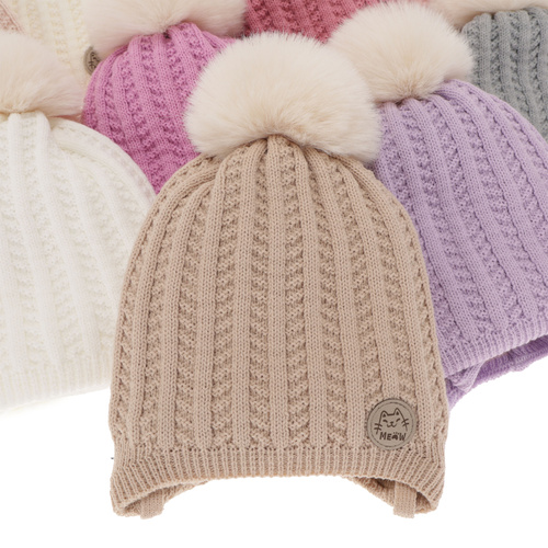 Set de iarnă pentru fete: căciulă și fular circular roz cu pompon Kenta