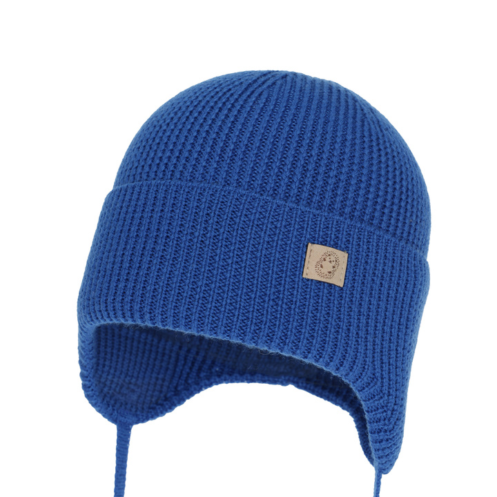 Căciulă pentru băieți, niebiesk, 100% lână merino, cu urechi, Bakadi