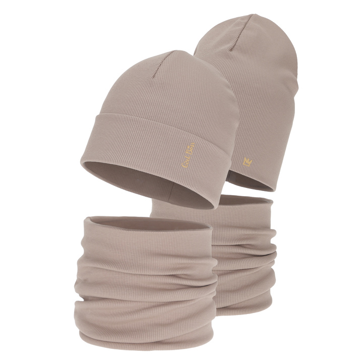 Set de primăvară-toamnă pentru fete: căciulă și fular circular, bej, bumbac, Carina