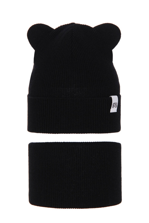 Set de primăvară-toamnă pentru fete: căciulă și fular circular, cu bumbac, negru Kajra