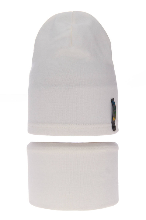 Set de primăvară-toamnă pentru fete: căciulă și fular circular ecru Flores