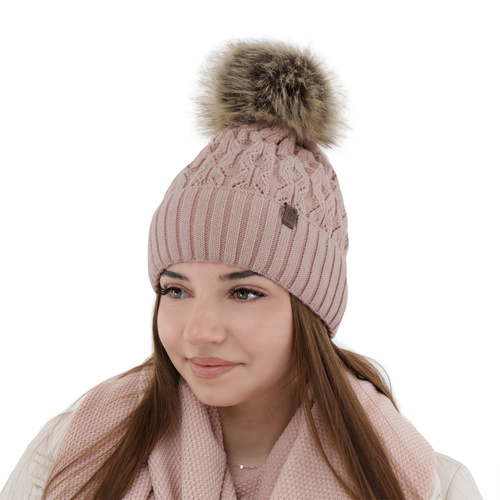 Căciulă de iarnă pentru femei roz cu pompon Katty