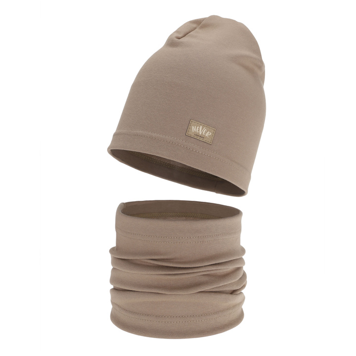 Set primăvară-toamnă pentru fete: căciulă și fular circular, bej, din bumbac, Torila