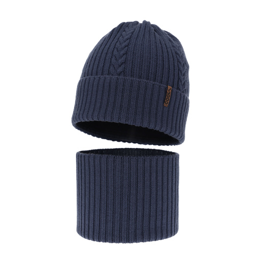 Set de iarnă pentru băieți: Căciulă și fular circular 100% lână merino extra fină albastru Wilson