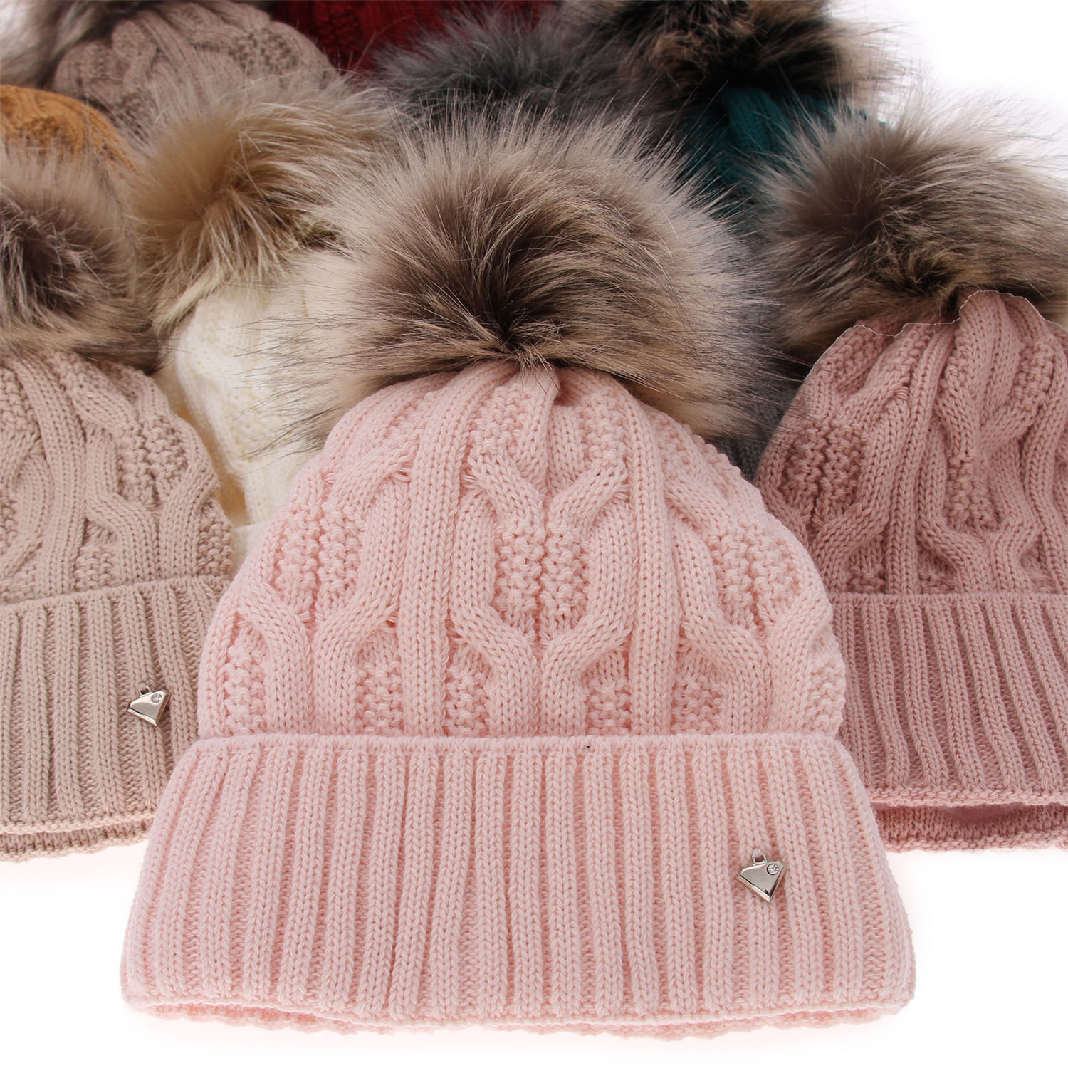 Căciulă de iarnă pentru femei roz cu pompon Laona