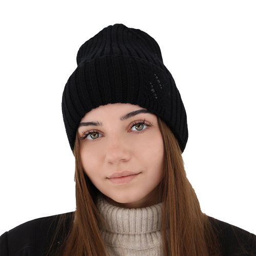 Căciulă de iarnă pentru femei neagră 100% lână merino extra fină Ariga