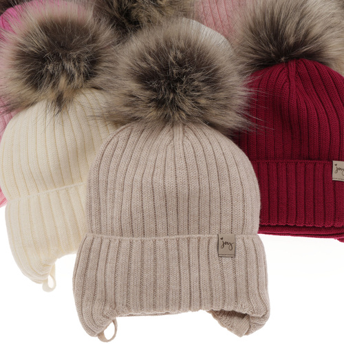 Set de iarnă pentru fete: căciulă și fular circular ecru, 100% lână merino extra fină Junika