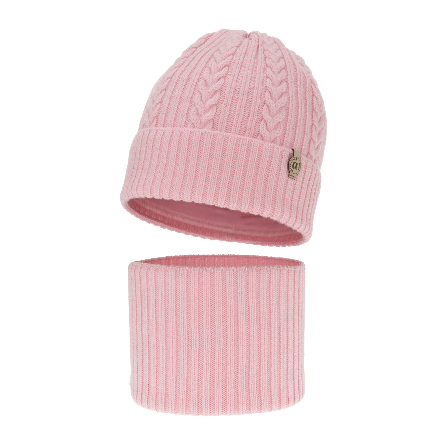 Set de iarnă pentru fete: căciulă și fular circular roz, 100% lână merino extra fină Jenny