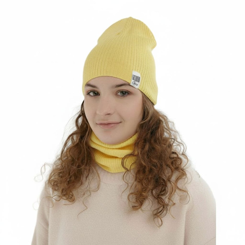 Set de primăvară-toamnă pentru fete: căciulă și fular circular, cu bumbac, galben Farinka