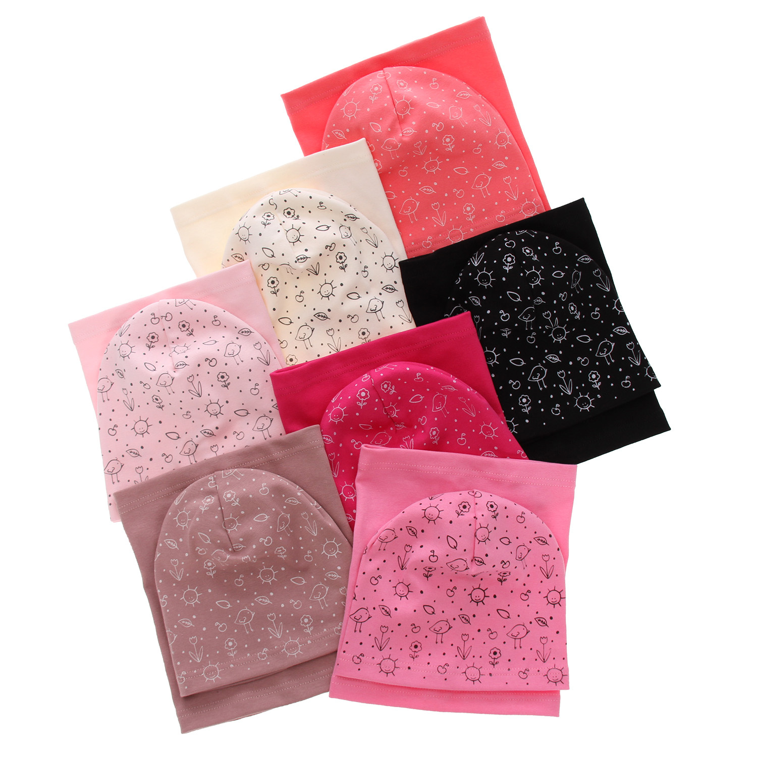 Set de primăvară-toamnă pentru fete bumbac: căciulă și fular circular roz Sesja