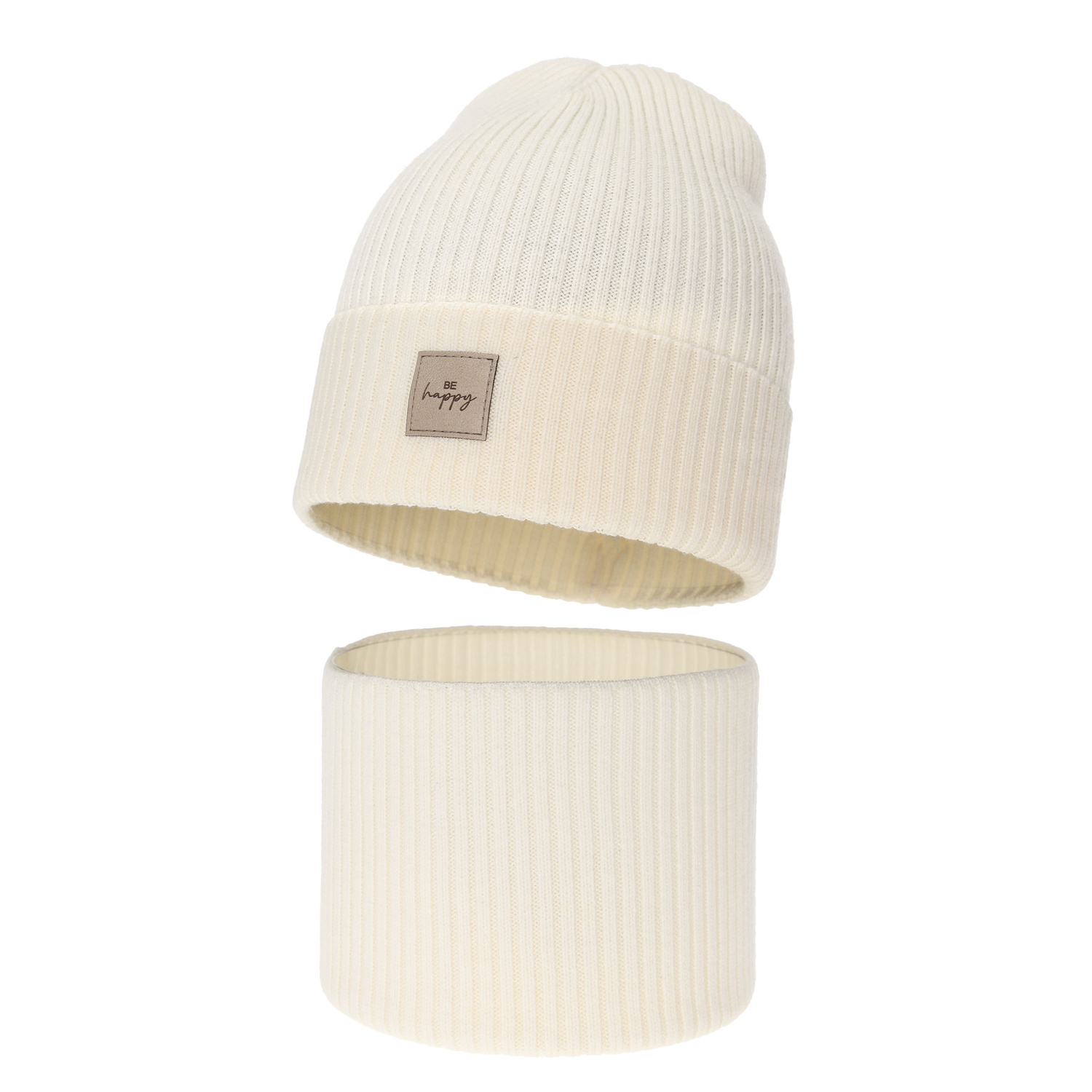 Set de primăvară-toamnă pentru fete: căciulă și fular circular, ecru, 100%, lână merino, Vanita