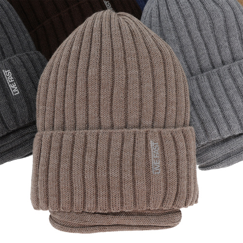 Set de iarnă pentru băieți: căciulă și fular circular, camel, cu lână merino, căptușit cu polar, Banasko