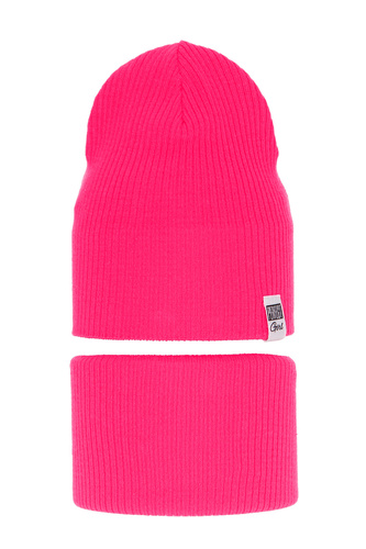 Set de primăvară-toamnă pentru fete: căciulă și fular circular, cu bumbac, roz Farinka