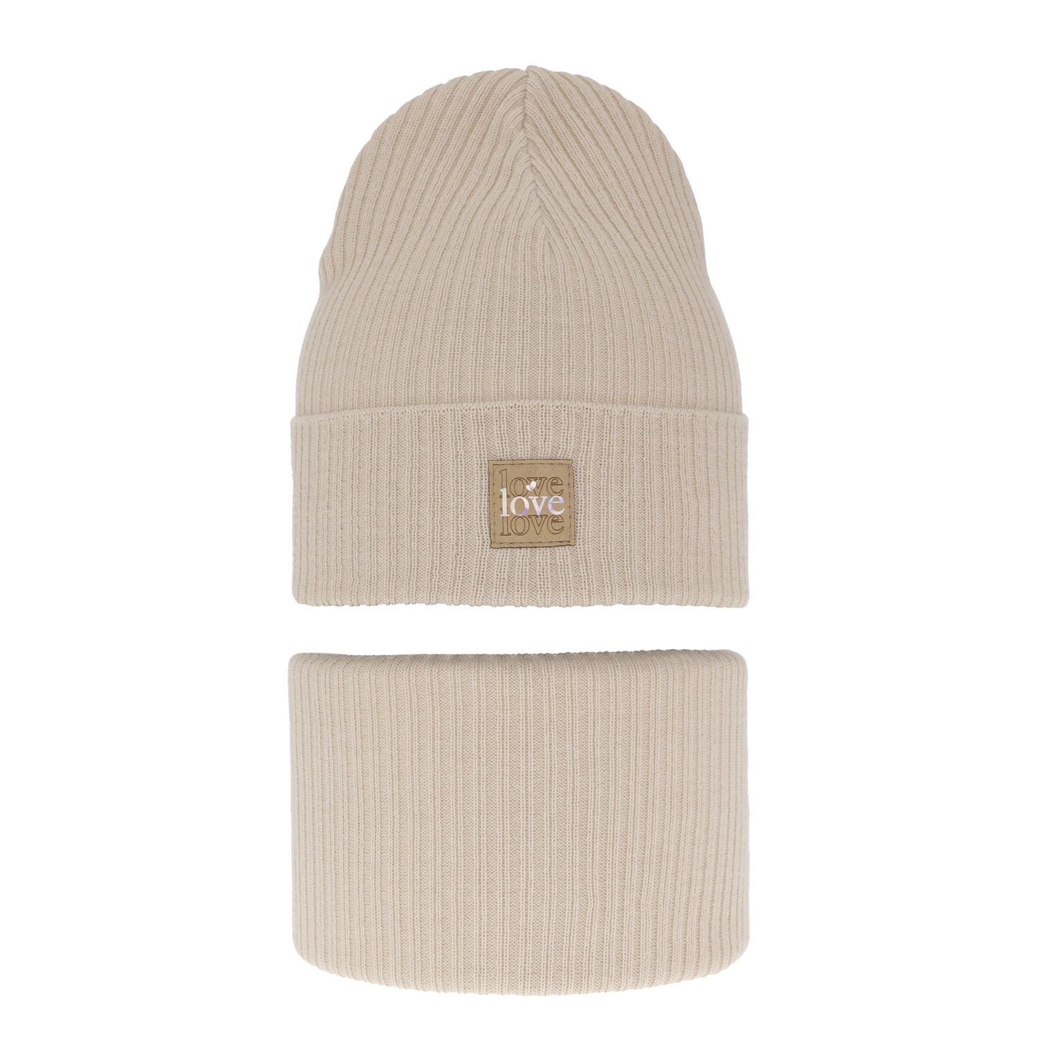 Set de primăvară-toamnă pentru fete: căciulă și fular circular, cu bumbac, bej Furora