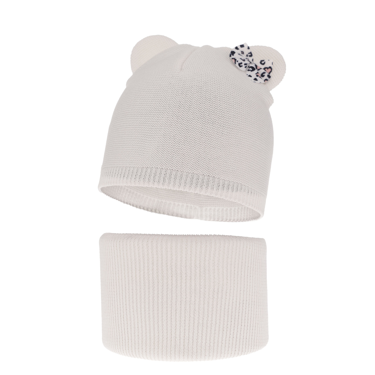 Set de primăvară-toamnă pentru fete: căciulă și fular circular, cu bumbac, alb Nicolette