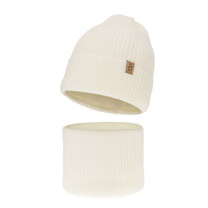 Set de iarnă pentru fete: căciulă și fular circular ecru Edera