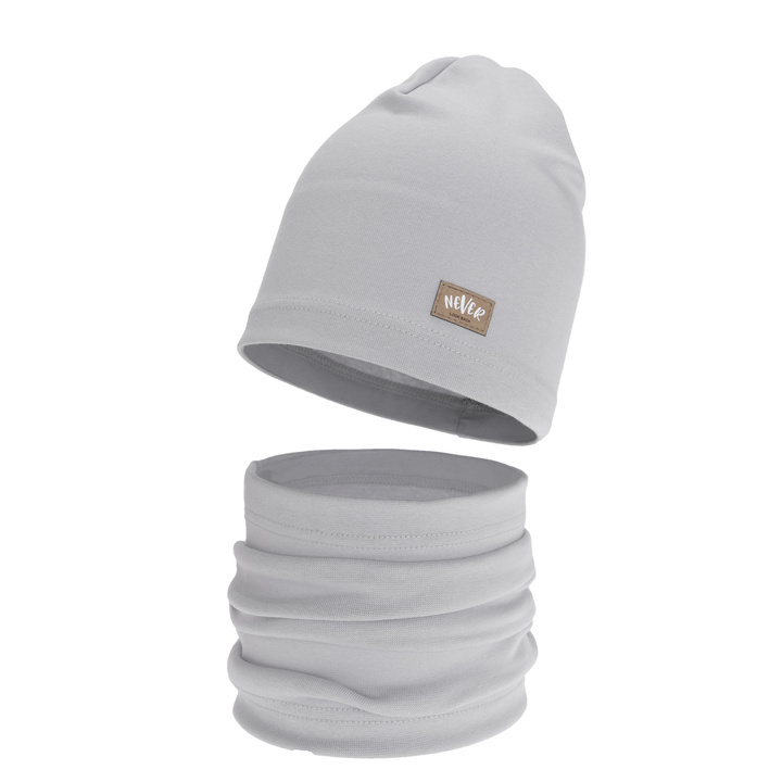 Set de primăvară-toamnă pentru fete: căciulă și fular circular, gri, din bumbac, Torila