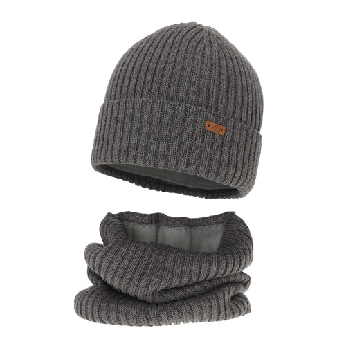 Set de iarnă pentru băieți: Căciulă și fular circular din lână merino gri Palermo