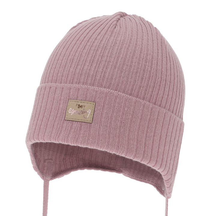 Căciulă de primăvară-toamnă pentru fete, roz, cu urechi, din bumbac, Tindra