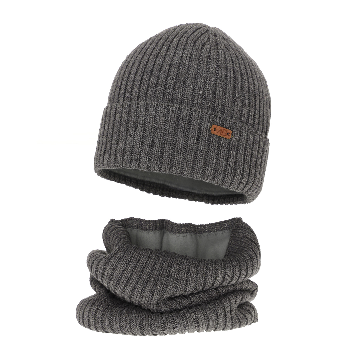 Set de iarnă pentru băieți: Căciulă și fular circular din lână merino gri Palermo