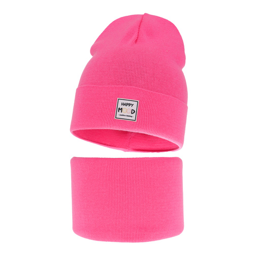 Set de primăvară-toamnă pentru fete: căciulă și fular circular, cu bumbac, roz Mersila