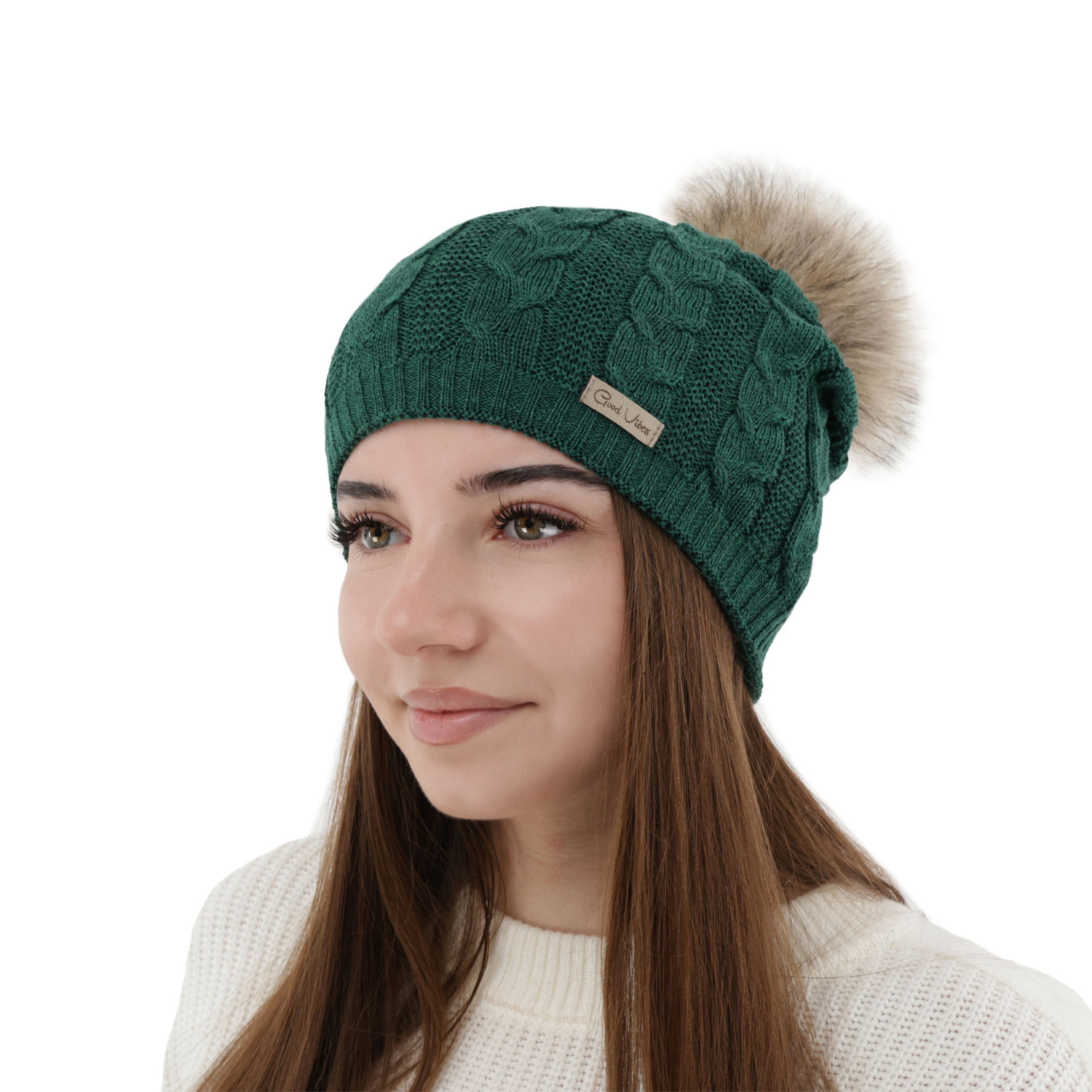 Căciulă de iarnă pentru femei, verde, lână merino Bafi